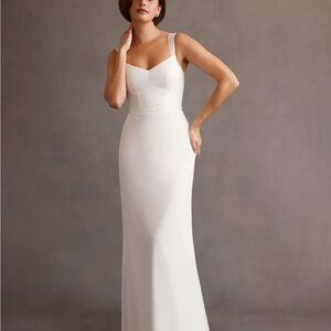 🤍 AZAZIE VIOLETTE – Diamond White Chiffon Sheath Gown 🤍